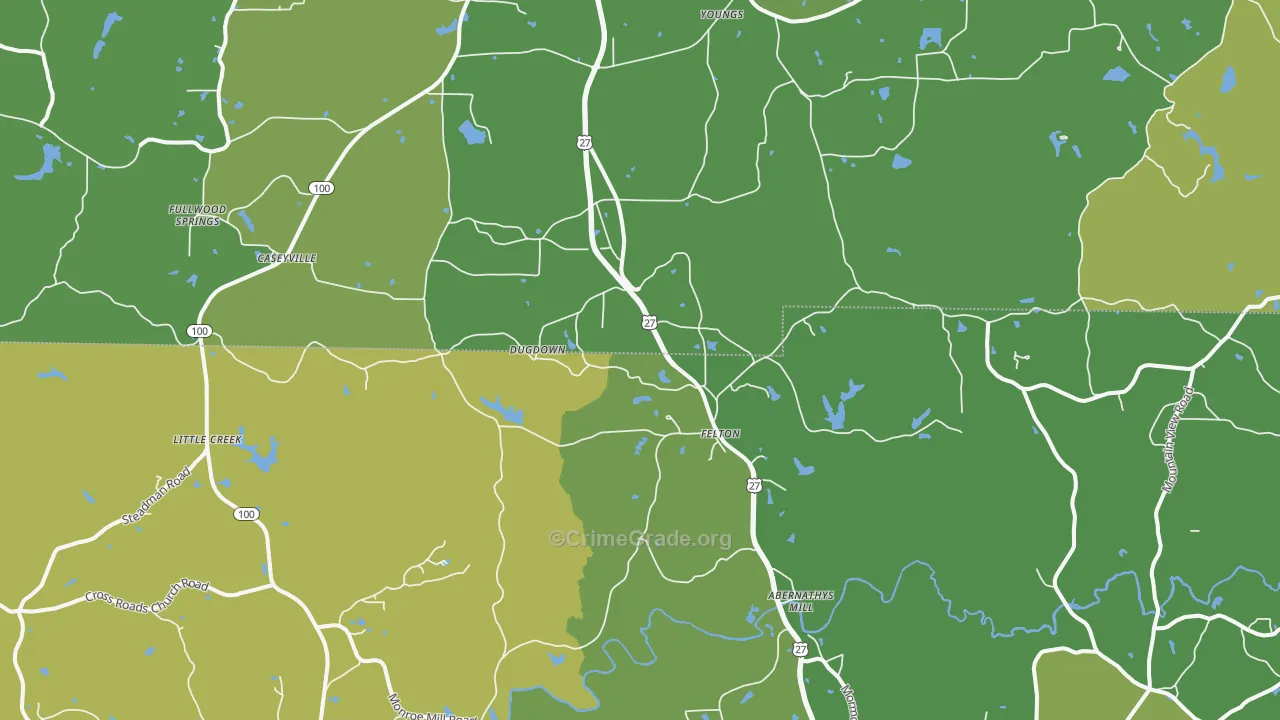 Felton, GA Map of Vehicle Theft Rates