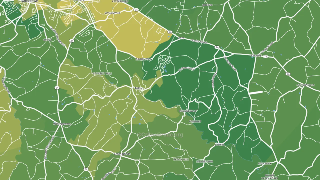 Felton, PA Map of Vehicle Theft Rates