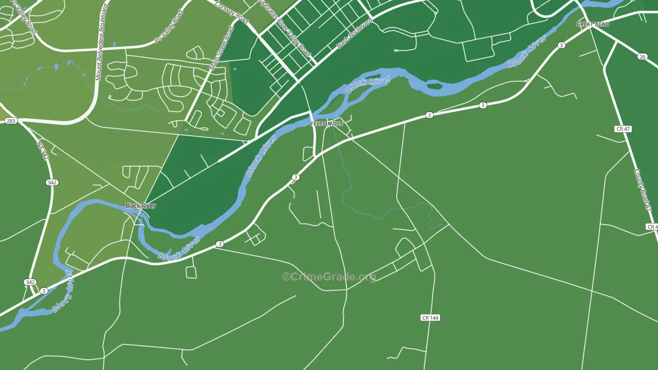 Felts Mills, NY Map of Vehicle Theft Rates