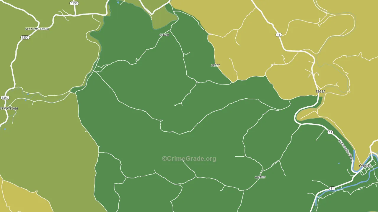 Felty, KY Map of Vehicle Theft Rates
