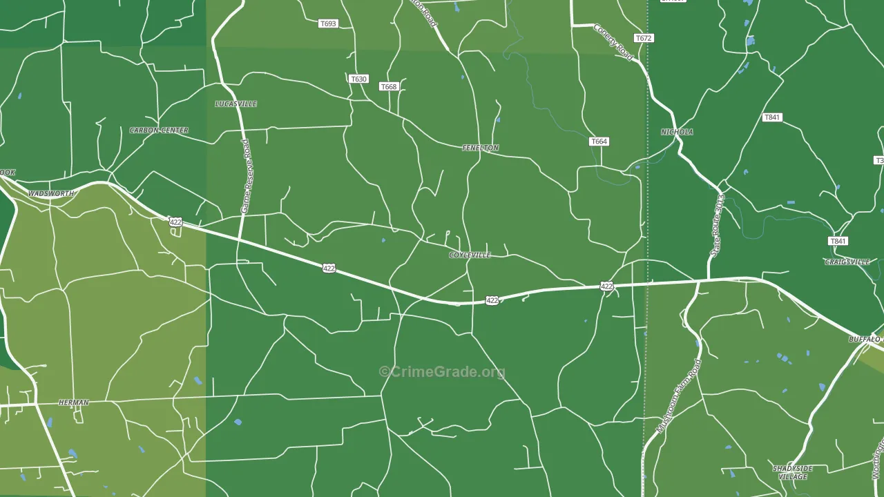 Fenelton, PA Map of Vehicle Theft Rates