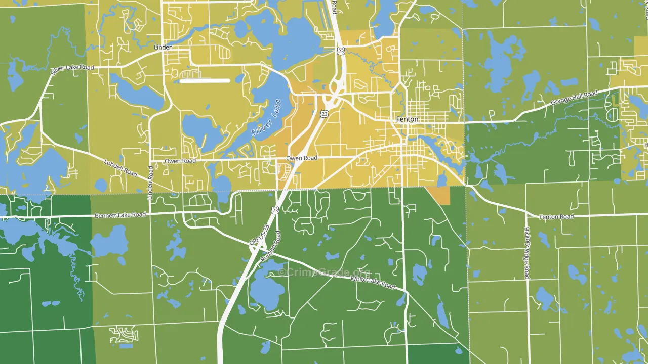 Fenton, MI Map of Vehicle Theft Rates