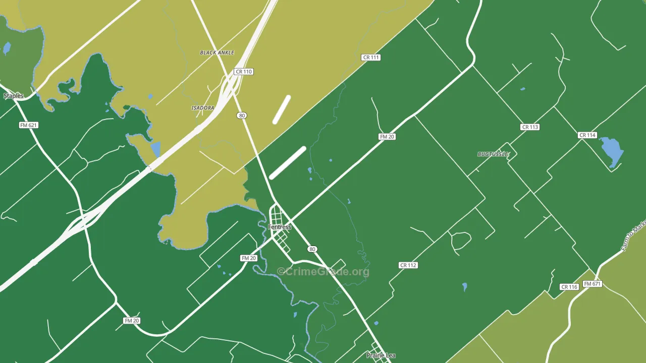 Fentress, TX Map of Vehicle Theft Rates