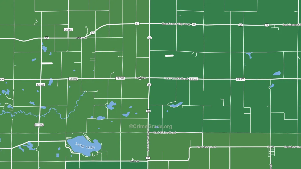 Fenwick, MI Map of Vehicle Theft Rates