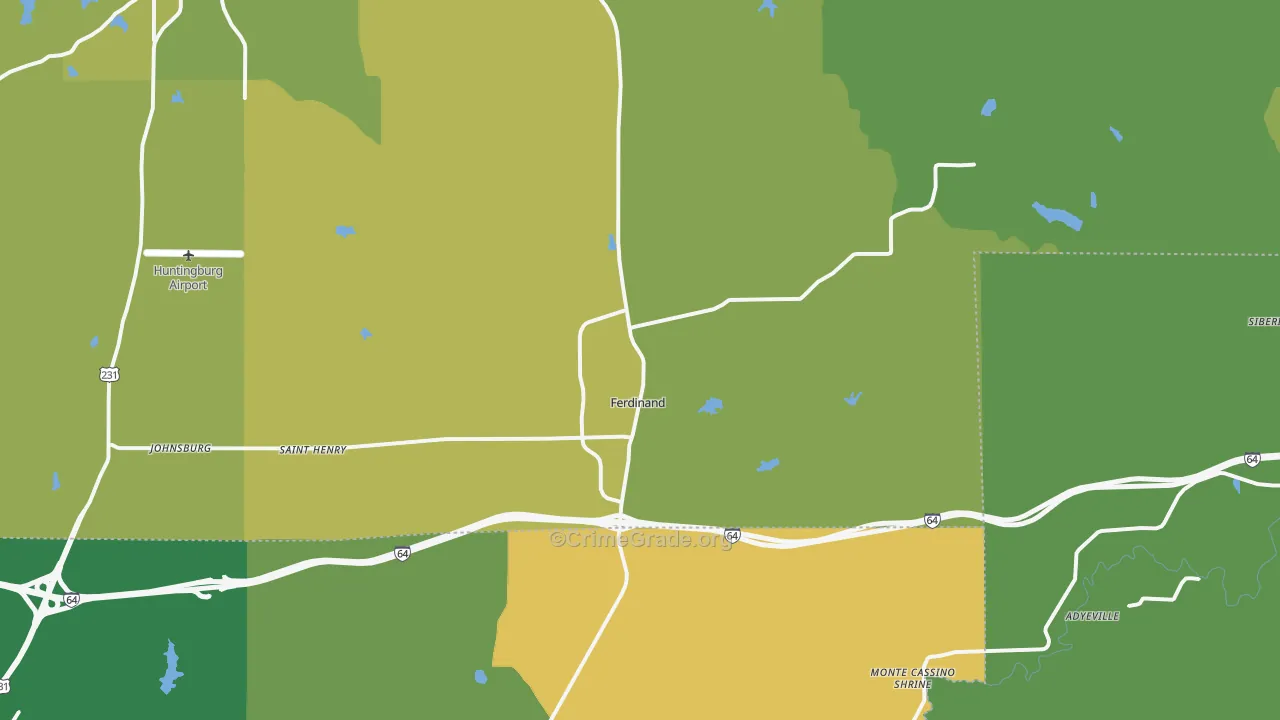 Ferdinand, IN Map of Vehicle Theft Rates