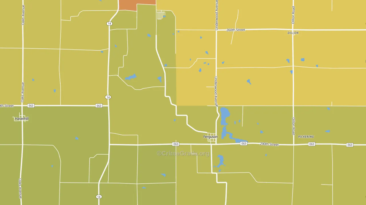 Ferguson, IA Map of Vehicle Theft Rates