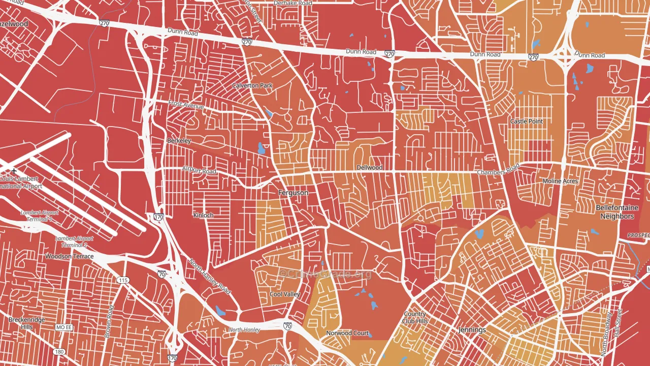 Ferguson, MO Map of Vehicle Theft Rates