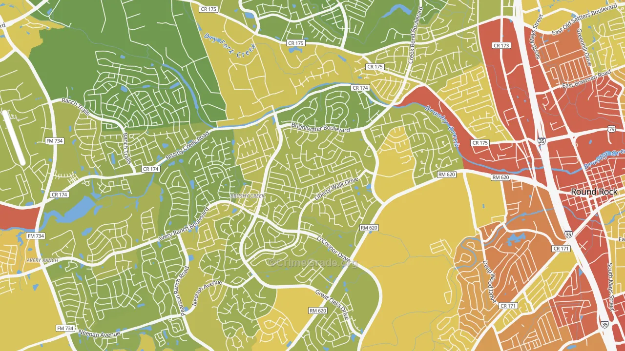 Fern Bluff, Brushy Creek, TX Map of Vehicle Theft Rates