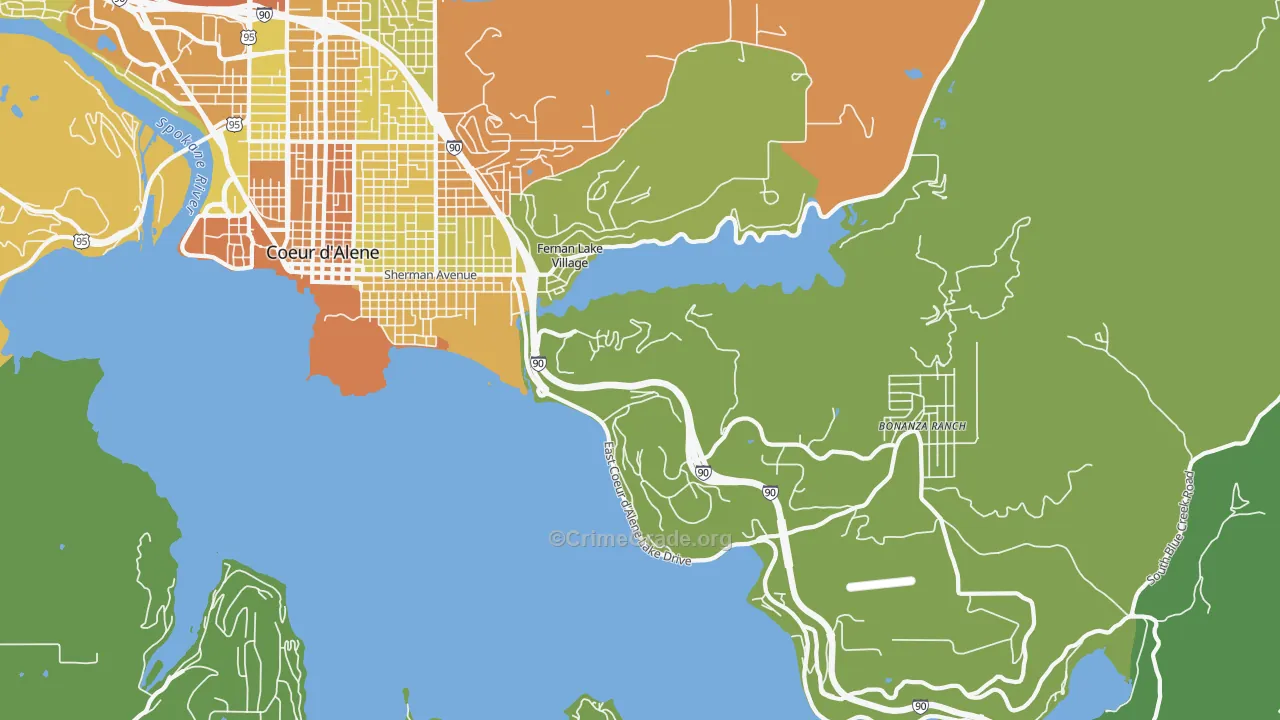 Fernan Lake Village, ID Map of Vehicle Theft Rates