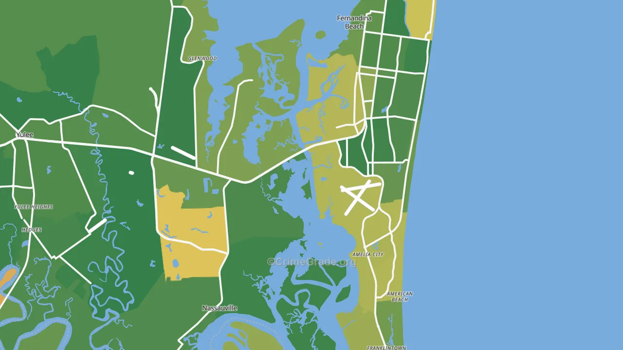 Fernandina Beach, FL Map of Vehicle Theft Rates
