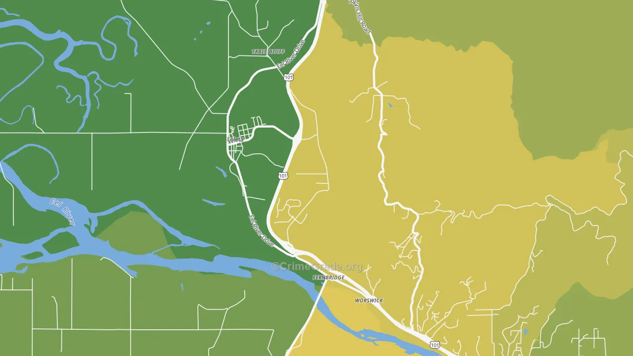 Fernbridge, CA Map of Vehicle Theft Rates