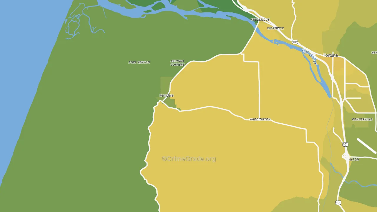 Ferndale, CA Map of Vehicle Theft Rates