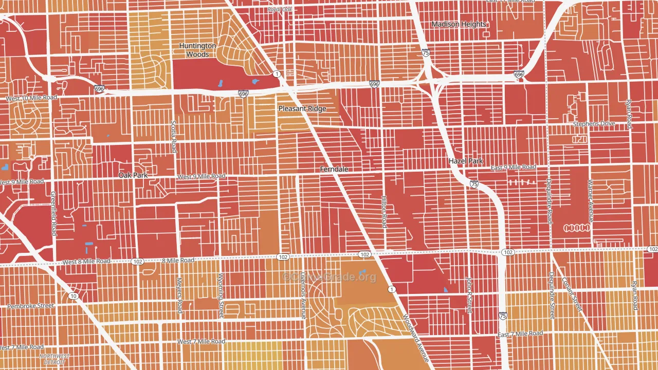 Ferndale, MI Map of Vehicle Theft Rates