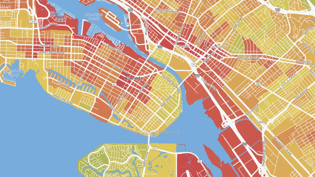 Fernside, Alameda, CA Map of Vehicle Theft Rates