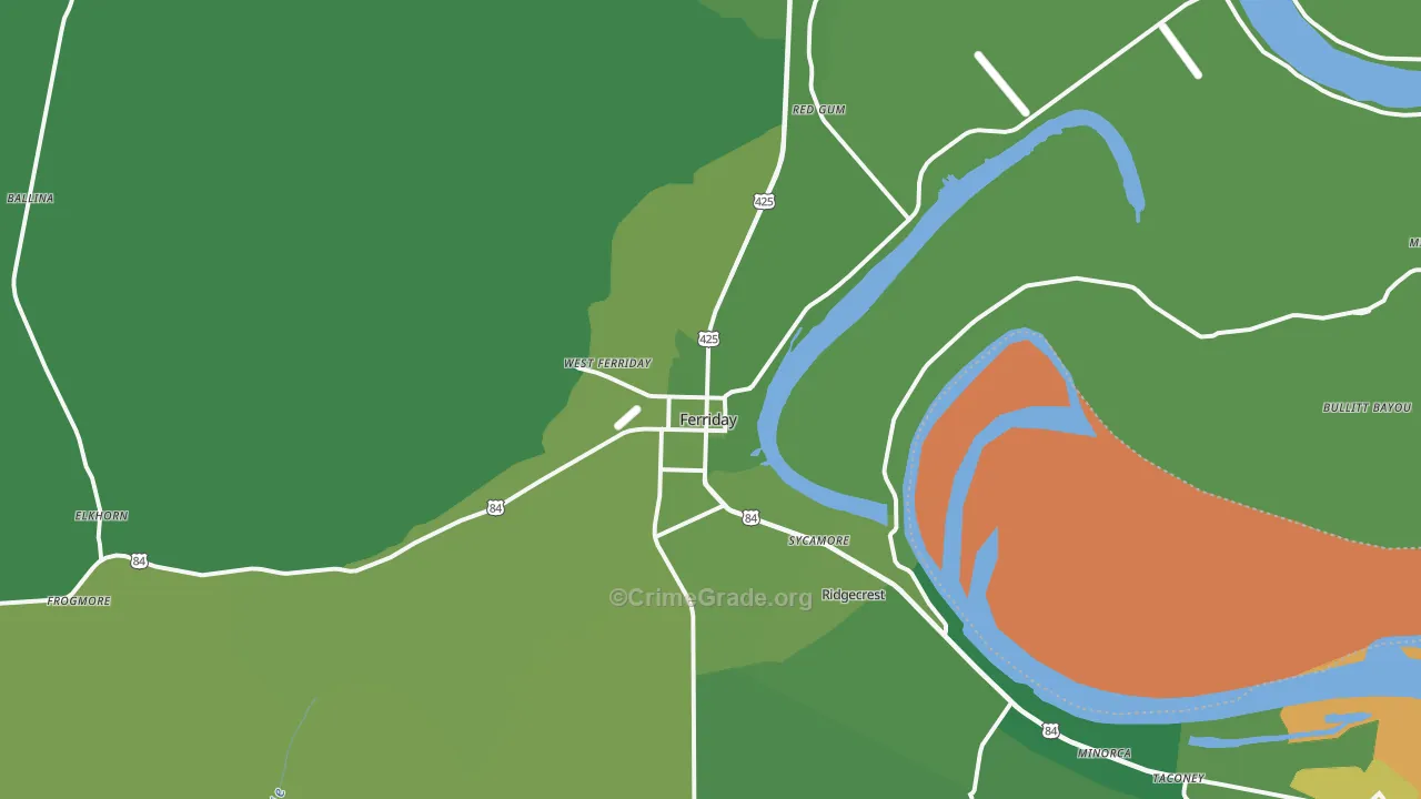 Ferriday, LA Map of Vehicle Theft Rates