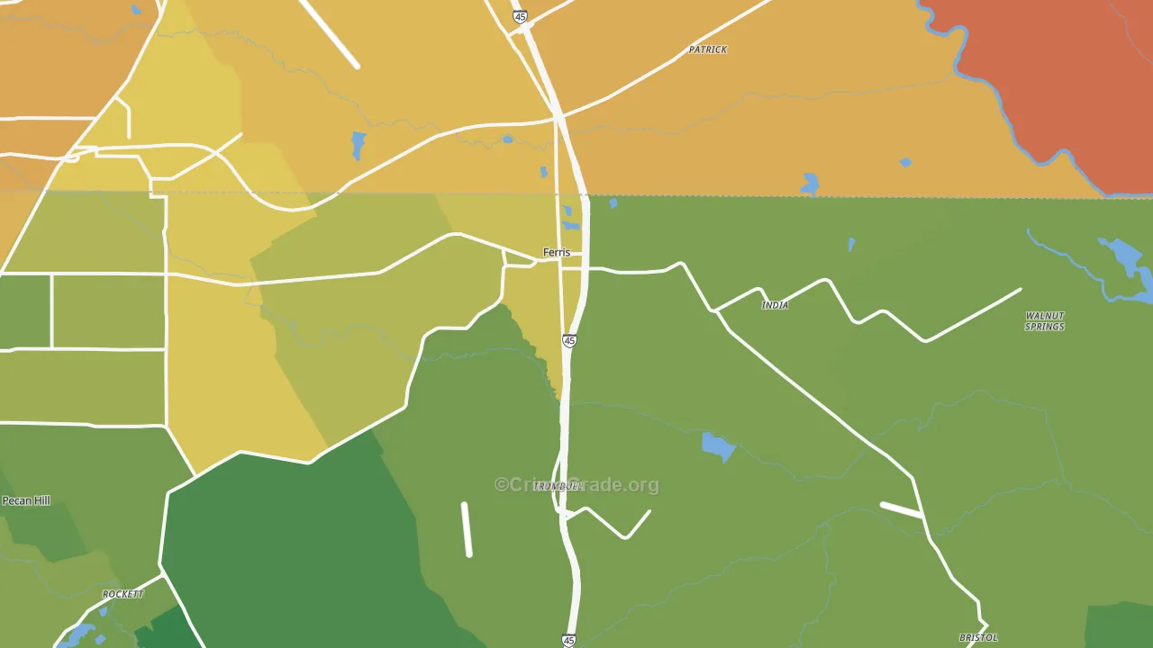 Ferris, TX Map of Vehicle Theft Rates