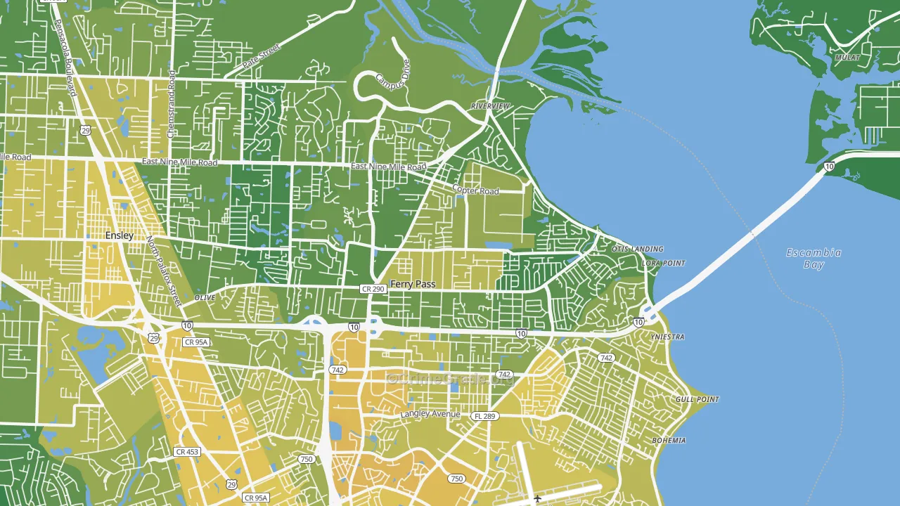 Ferry Pass, FL Map of Vehicle Theft Rates
