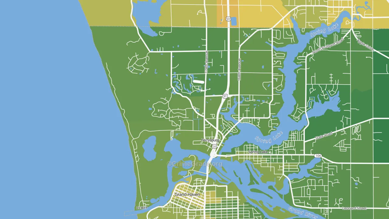 Ferrysburg, MI Map of Vehicle Theft Rates