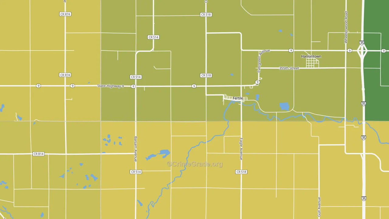Fertile, IA Map of Vehicle Theft Rates