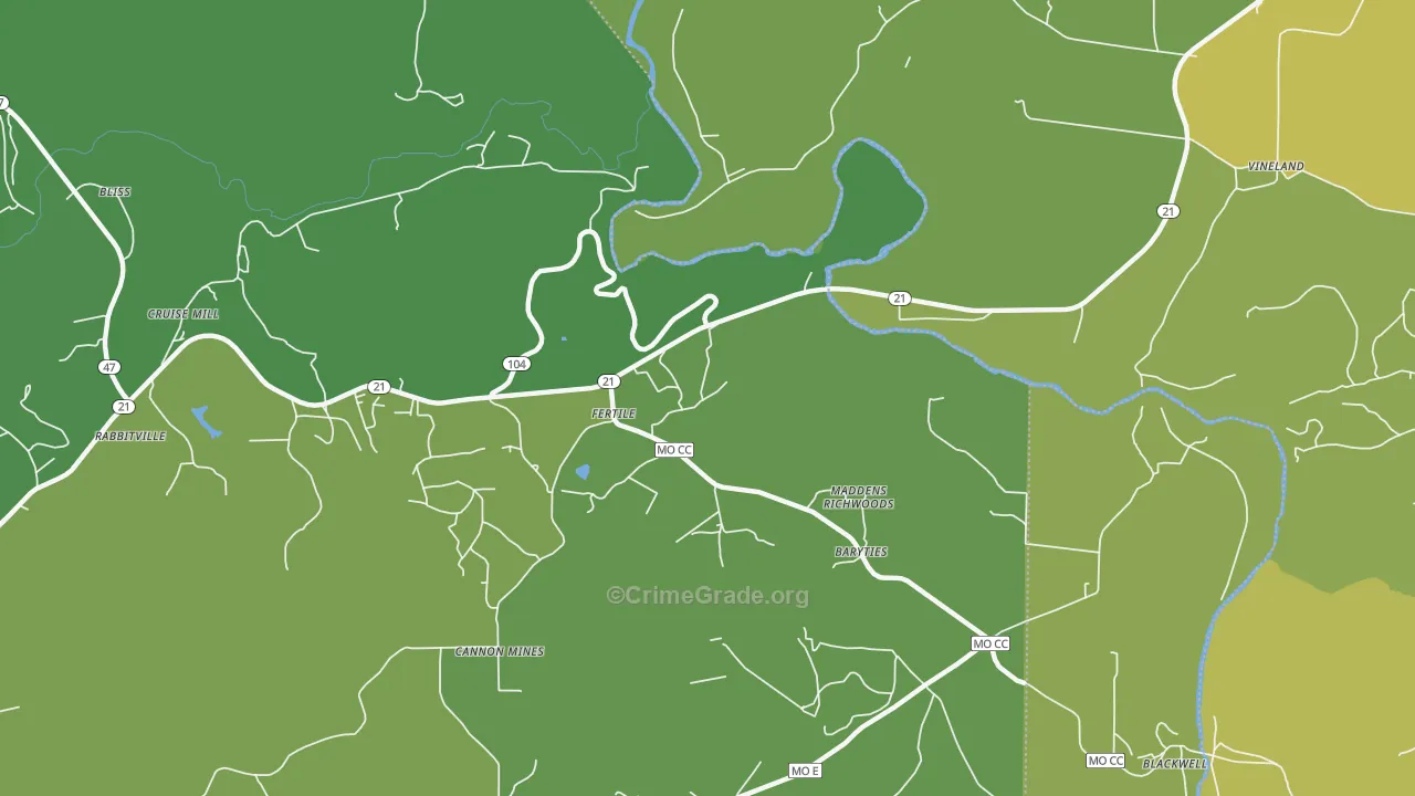 Fertile, MO Map of Vehicle Theft Rates