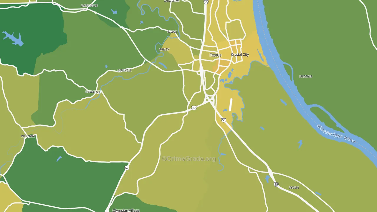 Festus, MO Map of Vehicle Theft Rates