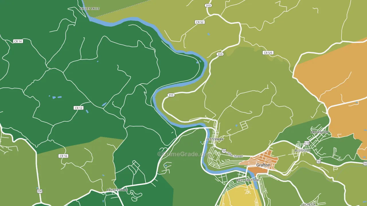 Fetterman, WV Map of Vehicle Theft Rates