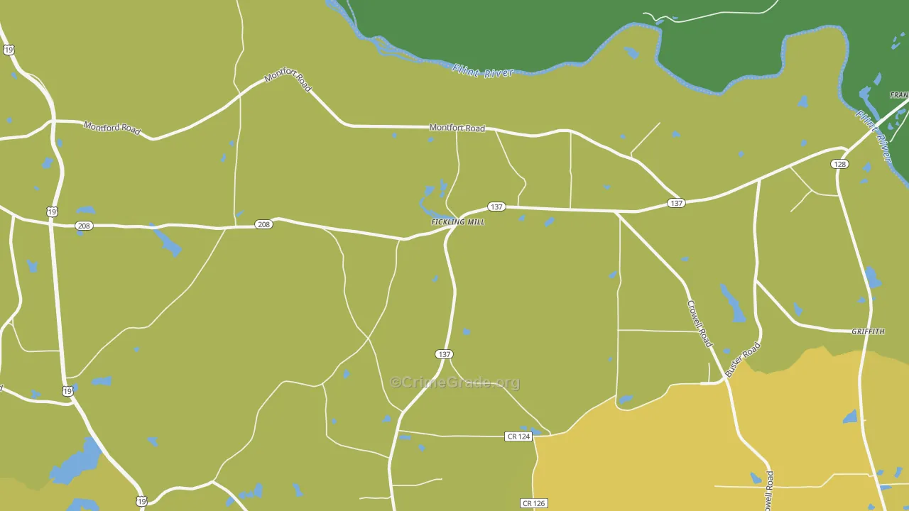 Fickling Mill, GA Map of Vehicle Theft Rates