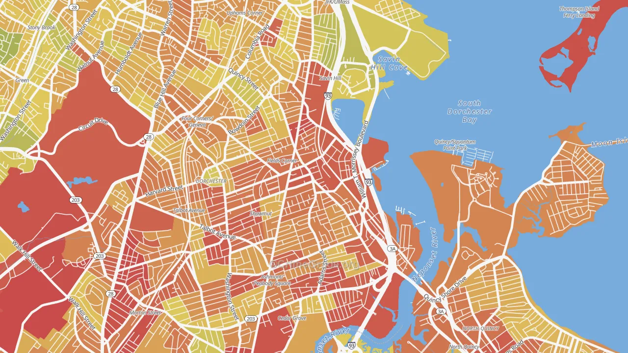 Fields Corner, Boston, MA Map of Vehicle Theft Rates