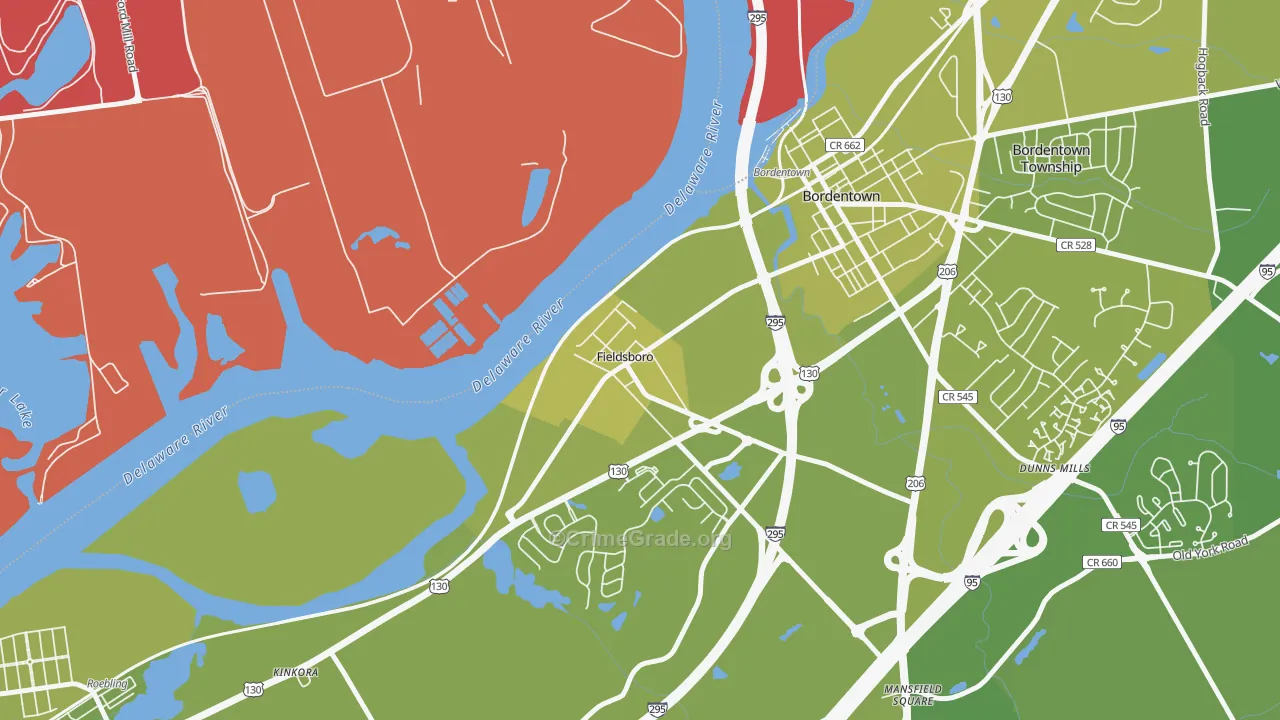 Fieldsboro, NJ Map of Vehicle Theft Rates