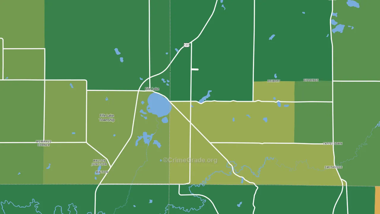 Fife Lake, MI Map of Vehicle Theft Rates
