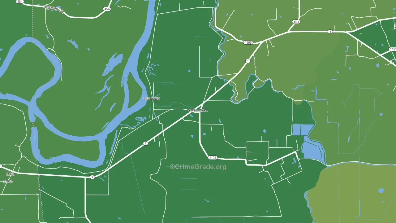 Fifth Ward, LA Map of Vehicle Theft Rates