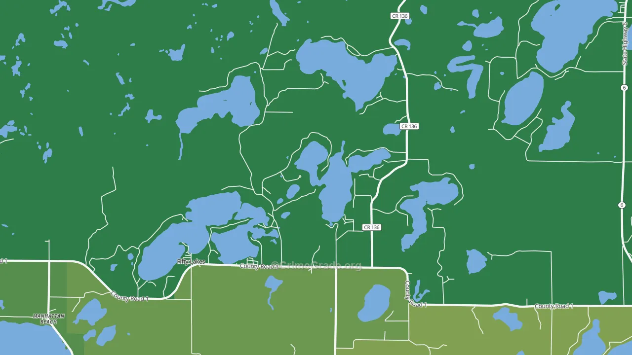 Fifty Lakes, MN Map of Vehicle Theft Rates
