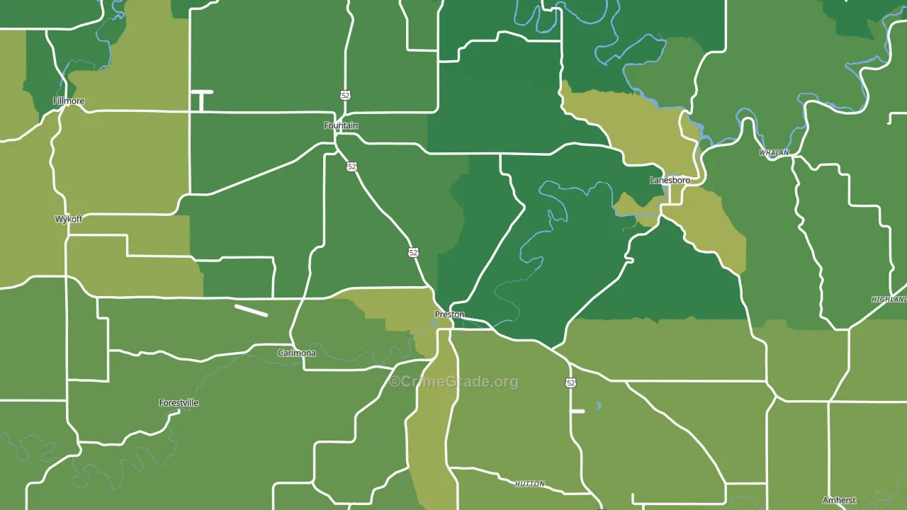 Fillmore County, MN Map of Vehicle Theft Rates