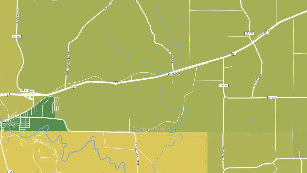 Fillmore, IA Map of Vehicle Theft Rates