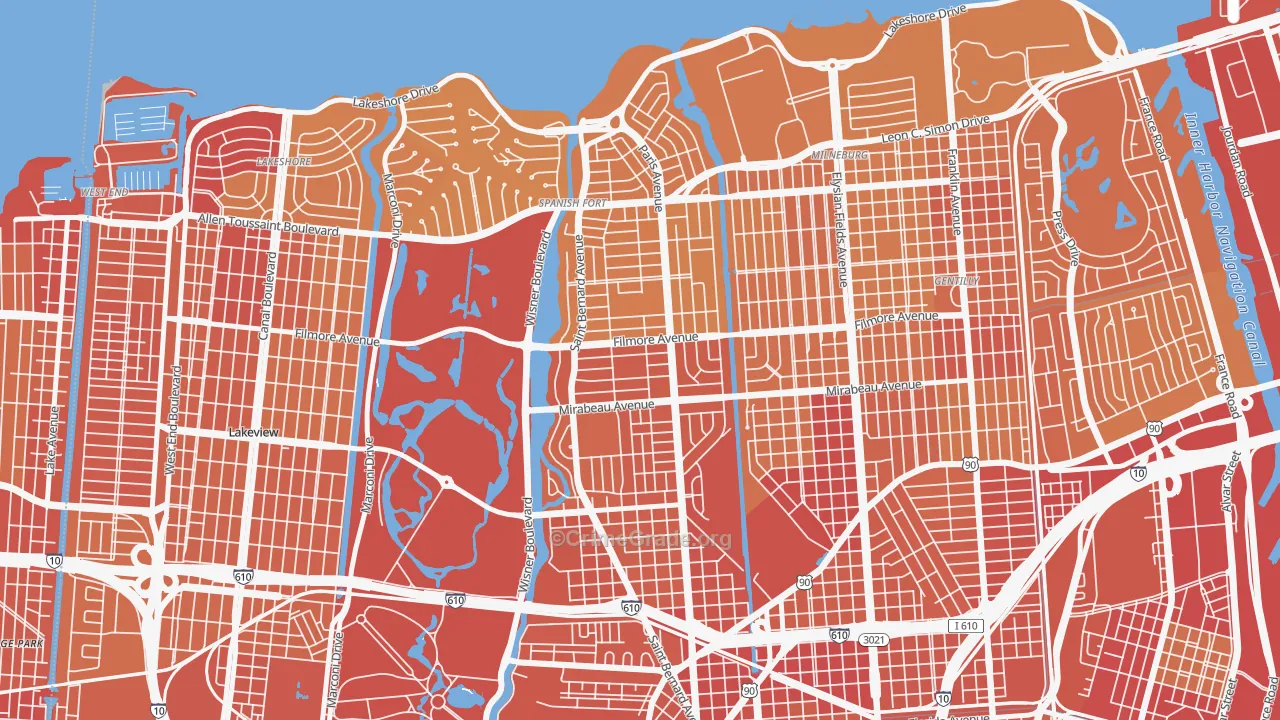 Fillmore, New Orleans, LA Map of Vehicle Theft Rates
