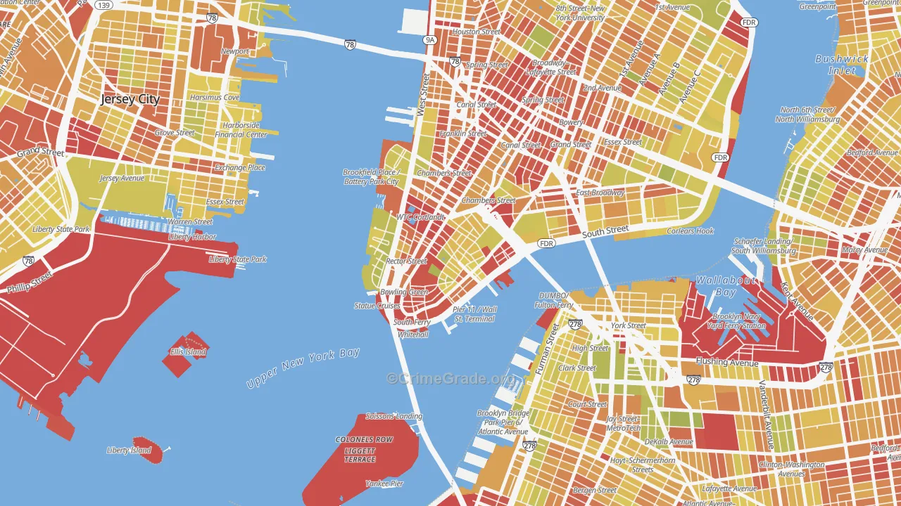 Financial District, Manhattan, NY Map of Vehicle Theft Rates