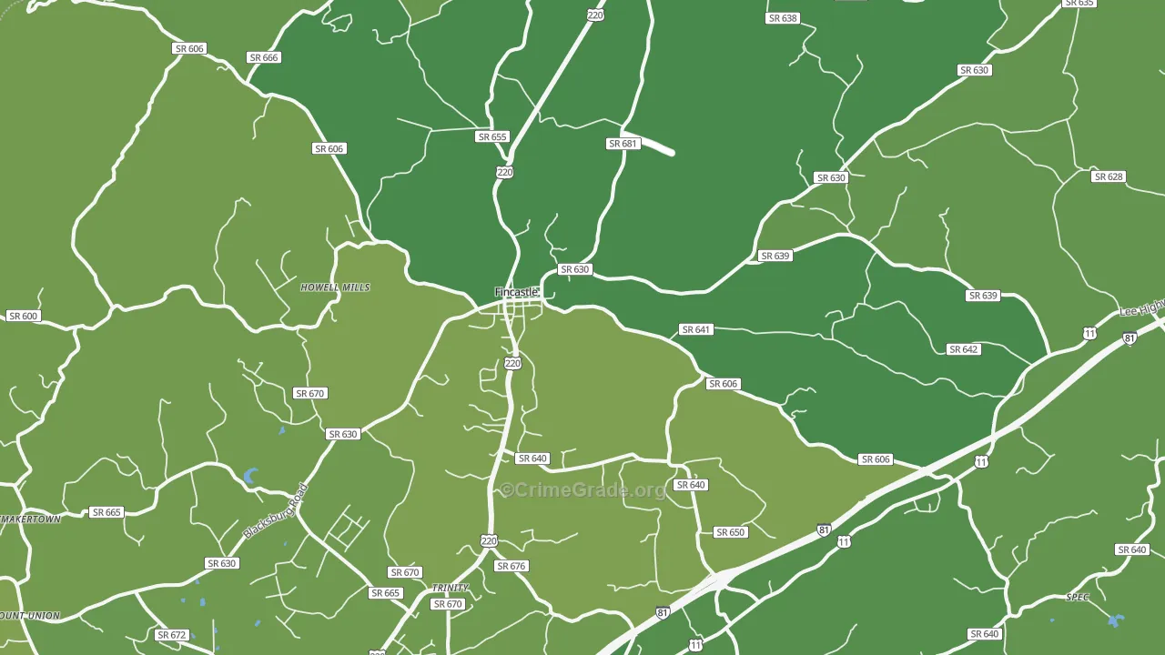 Fincastle, VA Map of Vehicle Theft Rates