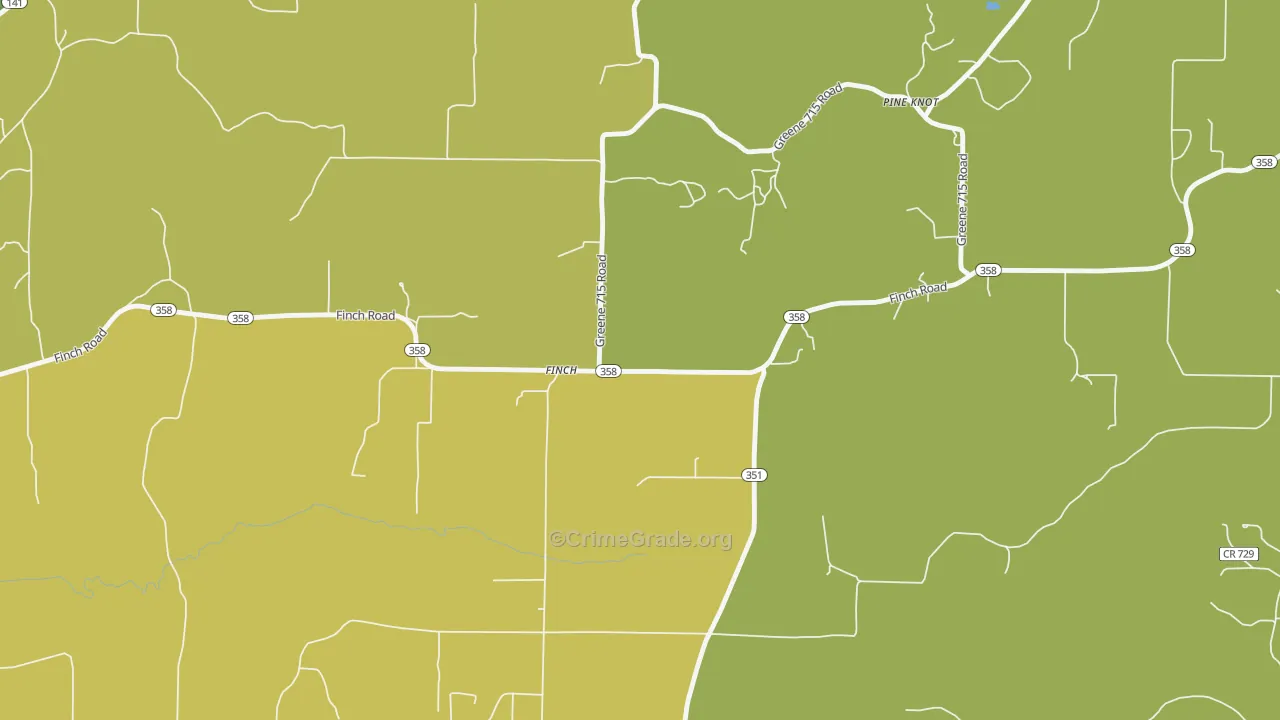 Finch, AR Map of Vehicle Theft Rates