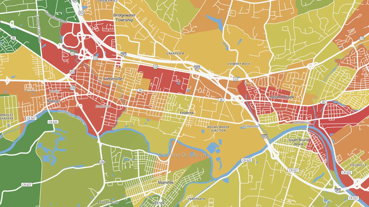 Finderne, NJ Map of Vehicle Theft Rates