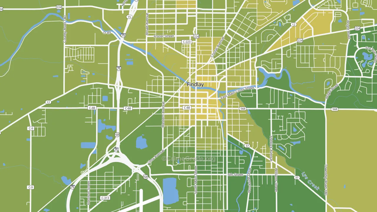 Findlay Downtown Historic District, Findlay, OH Map of Vehicle Theft Rates