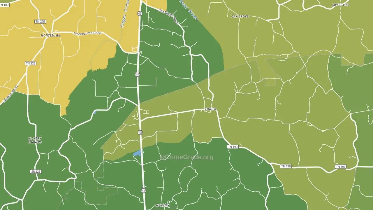 Finger, TN Map of Vehicle Theft Rates