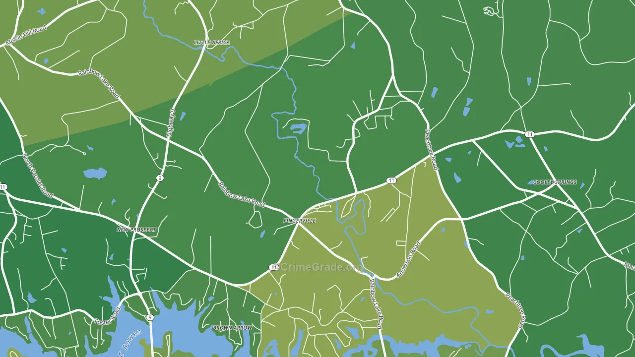 Fingerville, SC Map of Vehicle Theft Rates