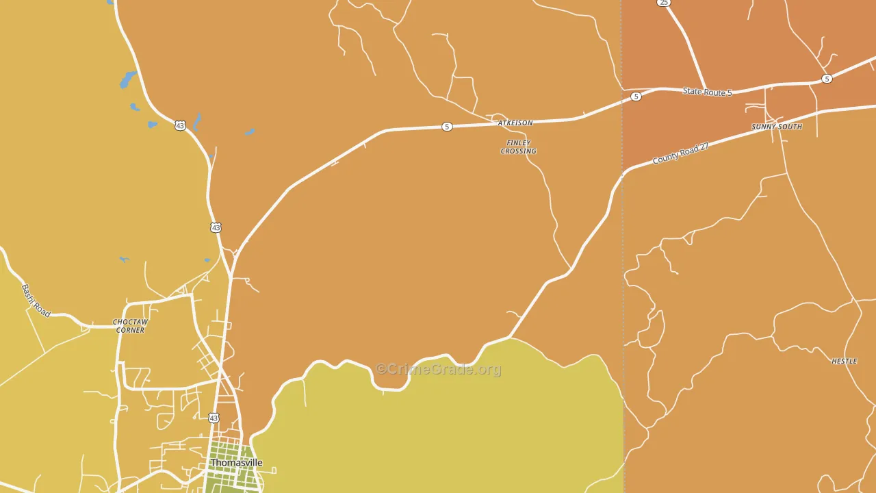 Finley Crossing, AL Map of Vehicle Theft Rates