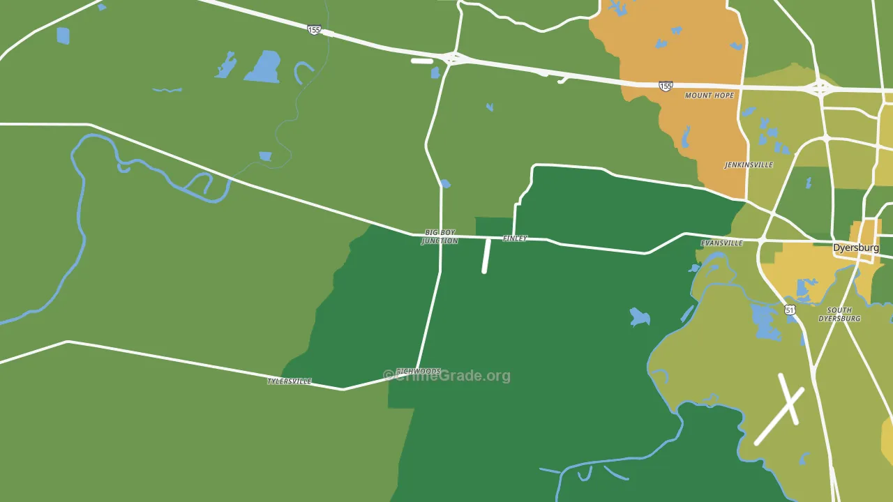 Finley, TN Map of Vehicle Theft Rates