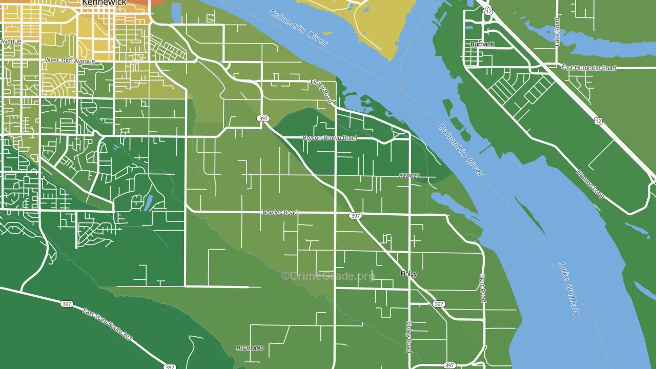 Finley, WA Map of Vehicle Theft Rates