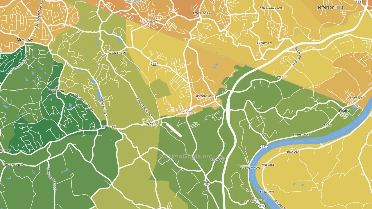 Finleyville, PA Map of Vehicle Theft Rates