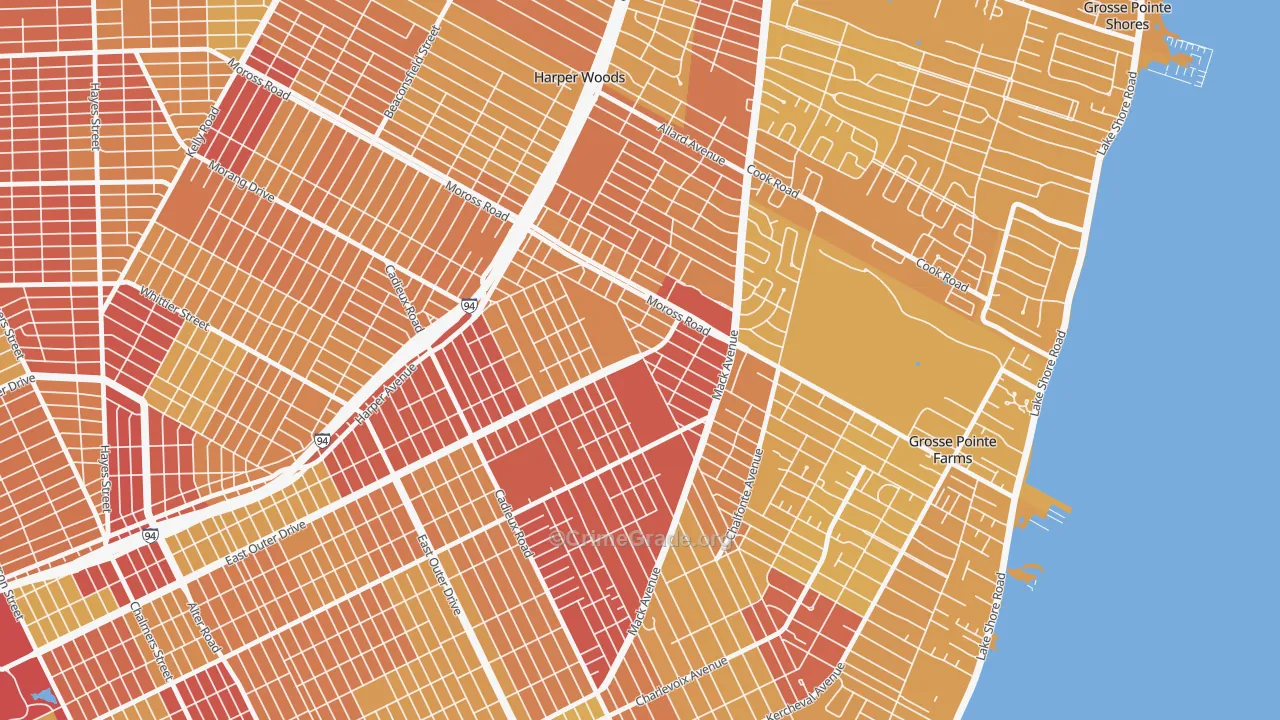 Finney, Grosse Pointe, MI Map of Vehicle Theft Rates