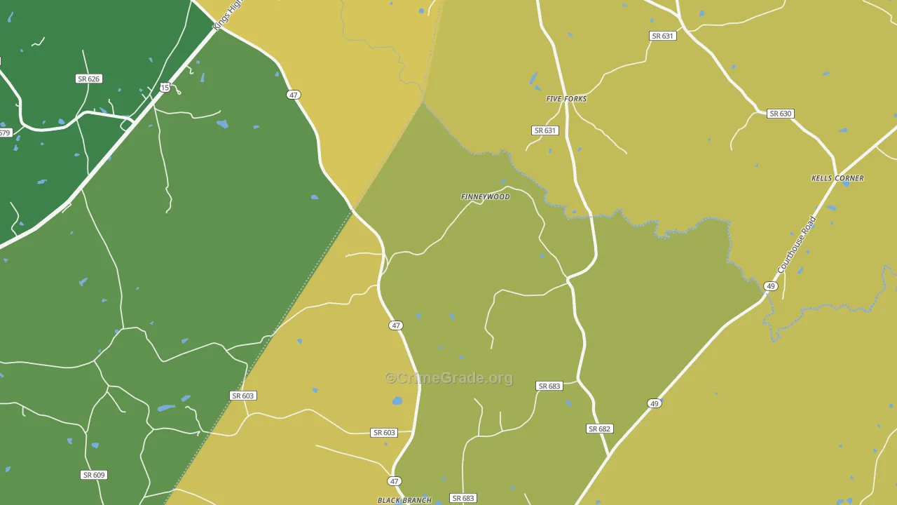 Finneywood, VA Map of Vehicle Theft Rates