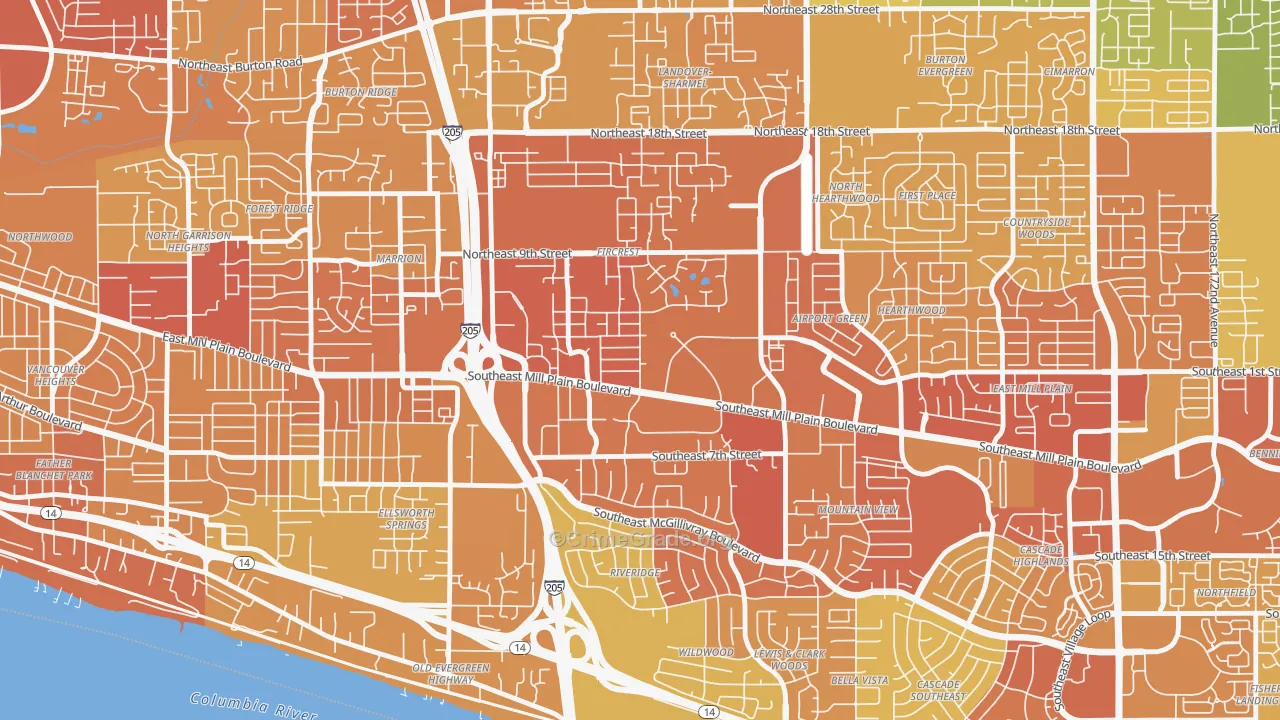 Fircrest, Vancouver, WA Map of Vehicle Theft Rates