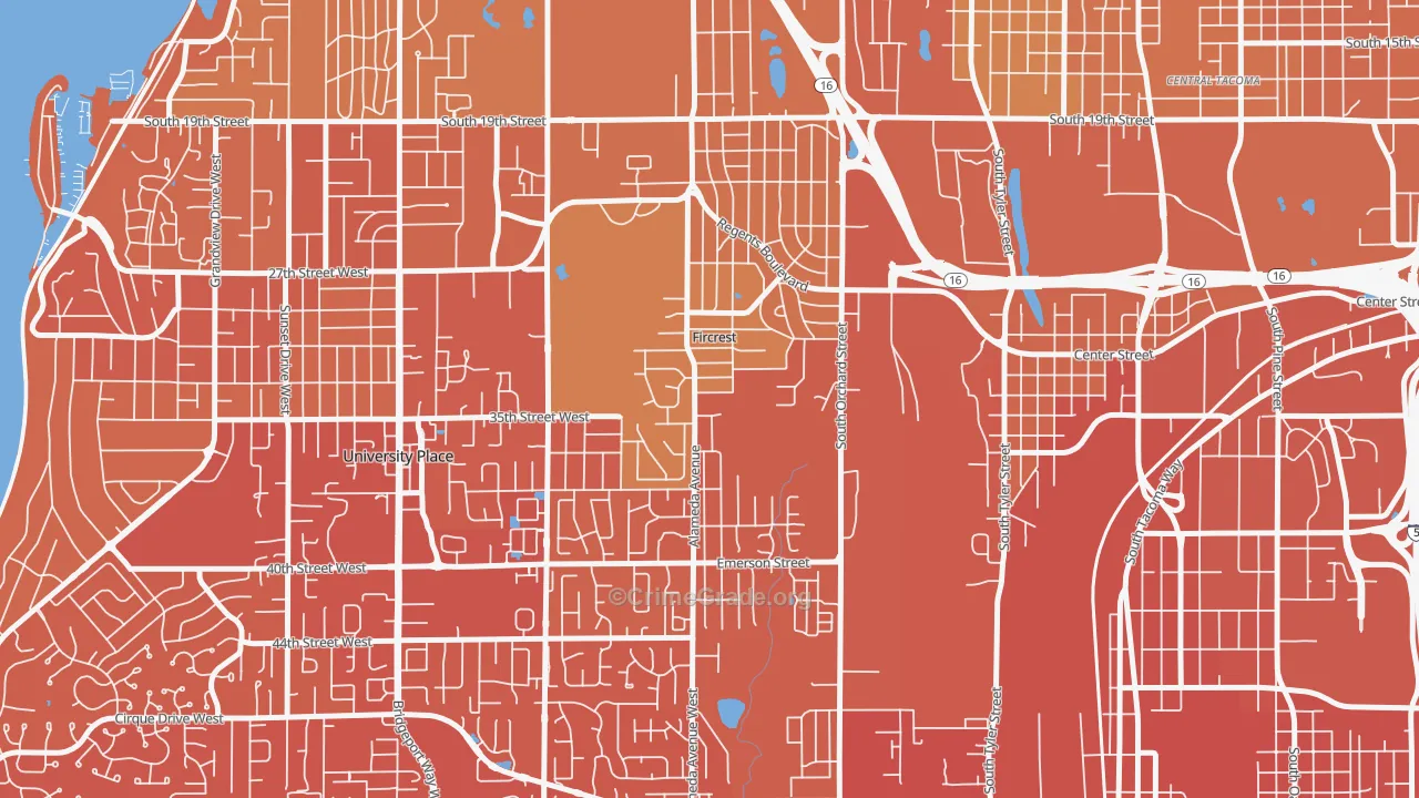 Fircrest, WA Map of Vehicle Theft Rates